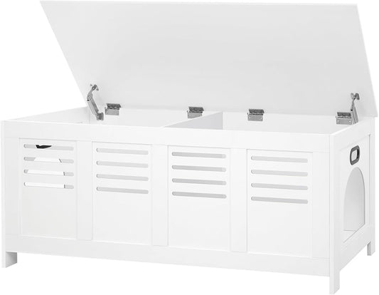 DINZI LVJ Litter Box Enclosure Furniture for 2 Cats, Top Opening Hidden Litter Box with Double Rooms, Dual Cat House with Good Ventilation, 47.2" Wooden Cat Washroom, White