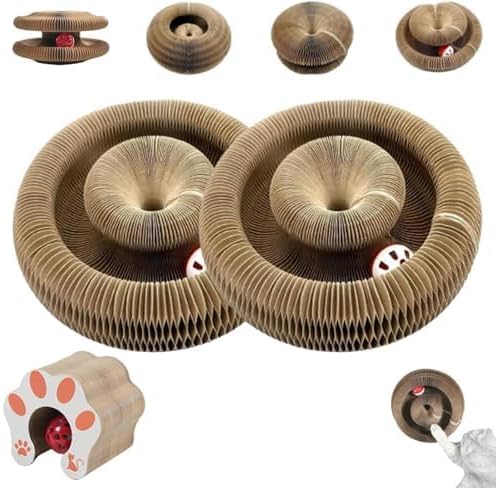 Kitty Kurlz Cat Toy,Magic Organ Cat Toy,Magic Organ Cats Scratcher Board,Foldable Recyclable Accordion Toys with Ball for Cats Indoor(2pcs)