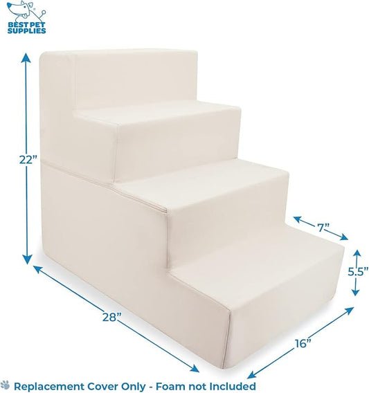 Best Pet Supplies Dog Stairs & Steps - Foam Steps for Small Dogs & Cats, Non-Slip Indoor Balanced Pet Step Support, Dog Ramp, No Assembly, Ivory, Foldable 4-Step (22-inch Height)