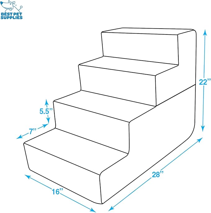 Best Pet Supplies Dog Stairs & Steps - Foam Steps for Small Dogs & Cats, Non-Slip Indoor Balanced Pet Step Support, Dog Ramp, No Assembly, Ivory, Foldable 4-Step (22-inch Height)