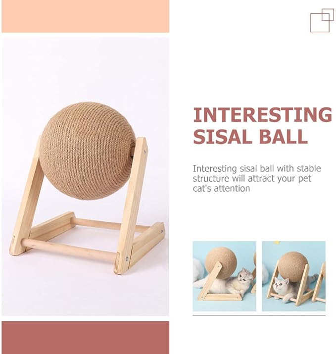 balacoo Cat Scratching Ball: Sisal Scratcher Toy, Interactive Grinding Claw Ball, Rotatable Exercise Wheel to Toy for Small Cats