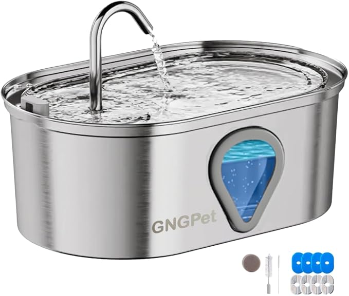 Stainless Steel Cat Water Fountain – 3.5L/118oz Automatic Pet Water Dispenser with LED Light, Quiet Pump, 4 Replacement Filters & Cleaning Brush – for Cats and Small Dogs