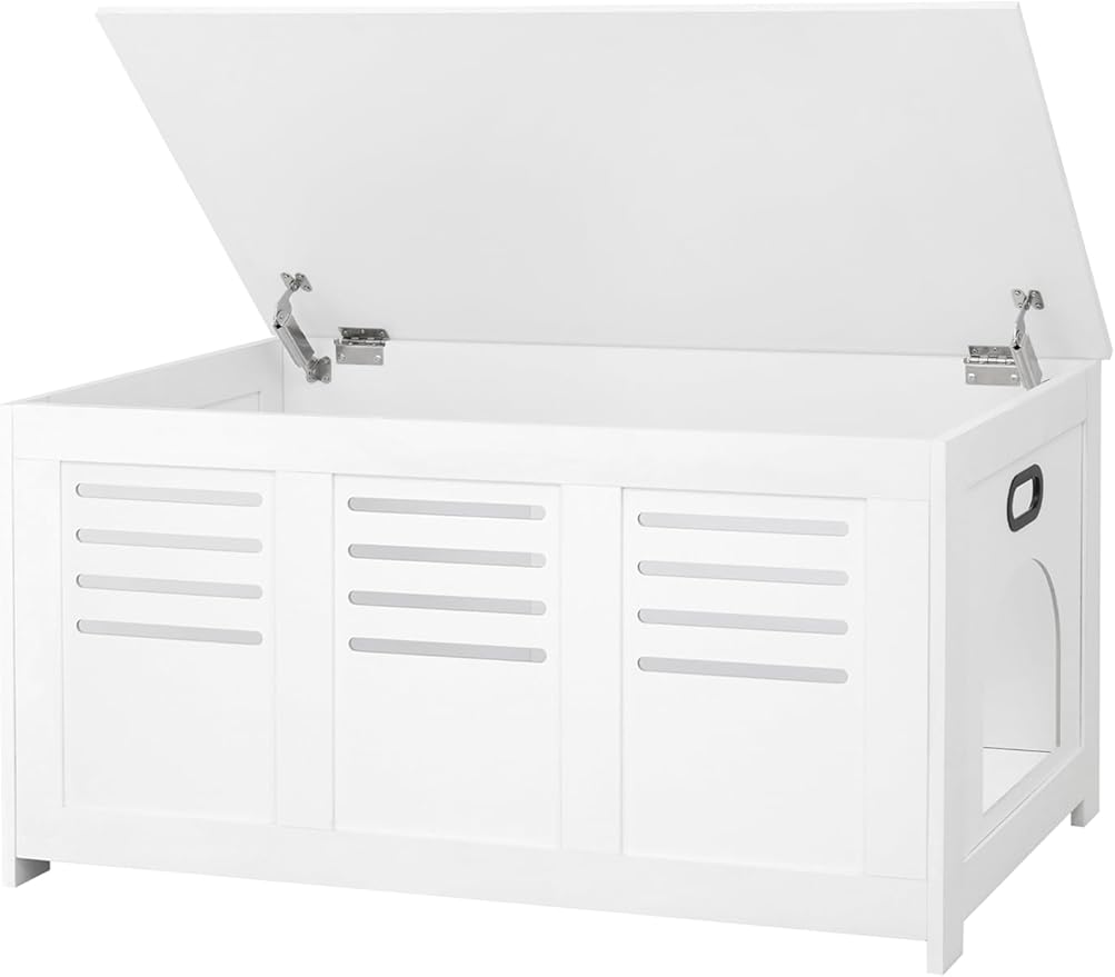 DINZI LVJ Litter Box Enclosure, Flip Top Litter Box Furniture, Hidden Cat Washroom, Wooden Cat House, End Table, 39.4" L x 19.7" W x 19.7" H, Good Ventilation, Easy to Assemble, White