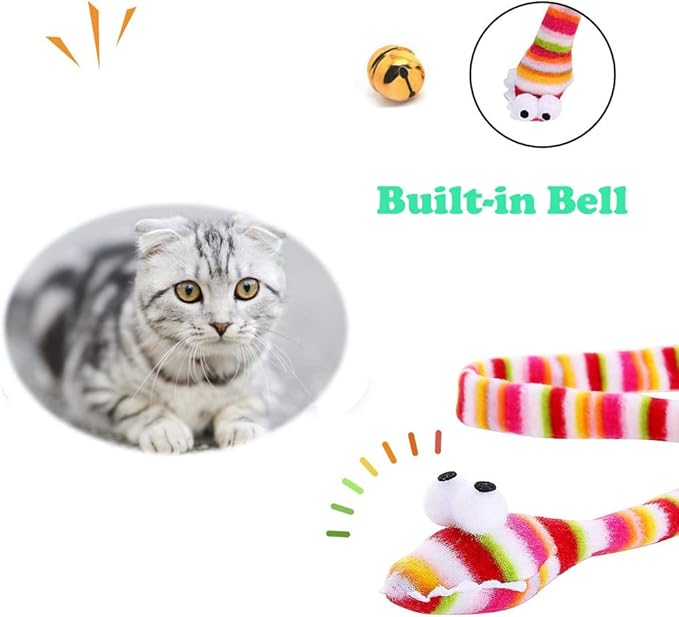 KABASI Cat Wand Rainbow Toy, 3 Styles Funny Interactive Cat Toys, Cuddly Stuffed Snake Toy on Stick with Bell, Colorful Sounding Toys, Rainbow Ribbon Wand for Kittens Training