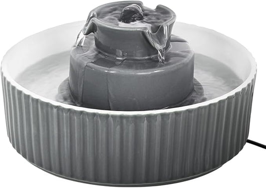 Ceramic Cat Water Fountain, 2.1L/71oz Cupcake Pet Water Fountain for Cats and Dogs, Ultra-Quiet Pump Pet Fountain with Replacement Filter and Foam (Dark Grey)