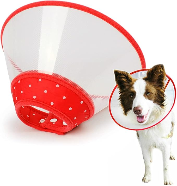 Pet Cone Recovery Dog Cone Adjustable Dog Collar Clear Padded Collar with Breathable Soft Edge, Plastic Puppy Cone Protect The Neck Surgery Recovery, Designed for Cats and Puppies (Medium, Red)