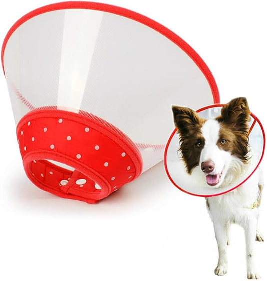 Pet Cone Recovery Dog Cone Adjustable Dog Collar Clear Padded Collar with Breathable Soft Edge, Plastic Puppy Cone Protect The Neck Surgery Recovery, Designed for Cats and Puppies (Medium, Red)