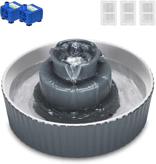 Ceramic Cat Water Fountain, 2.1L/71oz Cupcake Pet Water Fountain for Dog and Cat Indoor, 2 Ultra Quiet Pumps & 3 Carbon Filters
