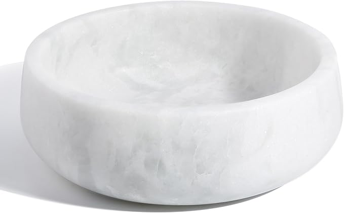 White Marble Dog Bowls, Non-Slip Dog Food Water Bowl Small, Heavy Duty Pet Bowl for Cats and Medium Dogs, Weighted African Natural Marble, Holds 4 Cups(5lbs)