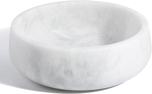 White Marble Dog Bowls, Non-Slip Dog Food Water Bowl Small, Heavy Duty Pet Bowl for Cats and Medium Dogs, Weighted African Natural Marble, Holds 4 Cups(5lbs)