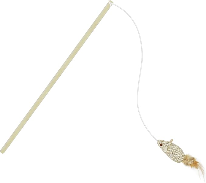 TTcat Cat Wand Toy for Indoor Cats, Natural Wood Cat Wand Toy with Feather Mice Toy,Interactive Cat Toy Kitten Toy for Indoor Cats to Play Chase Exercis