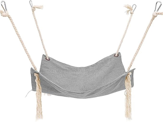 Breathable Linen Cat Hammock with Cotton Ropes in Clean Solid Colors, Minimalist Design for Cages Machine Washable (Gray)