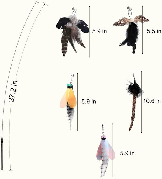 Cat Feather Toys, Indoor Cat Interactive Toys, 2 PCS Flexible Wire and 5 PCS Cat Feather Toys, for Bored Indoor Cats, Indoor Cat Chase Toys