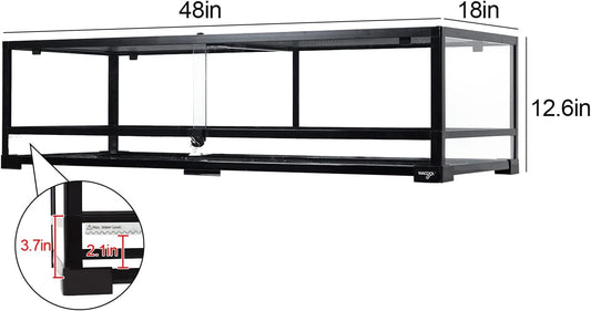 Large Reptile Tank 45 Gallon, 360°Full Vision Glass 48“ Long & 12” Low Reptile Terrarium with Top Mesh Lid for Tortoise Snake Ball Python