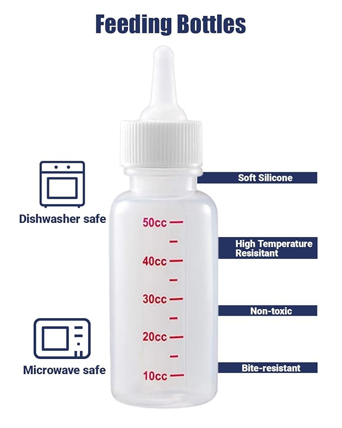 Pet Nursing Bottle, Nursing Bottle Kits, Kitten Bottle Feeding Kit, Suitable for Feeding Newborn Puppies, Kitten, Squirrel with 1 Puppy Bottles for Nursing Puppy Milk, 6 Replacement Nipple
