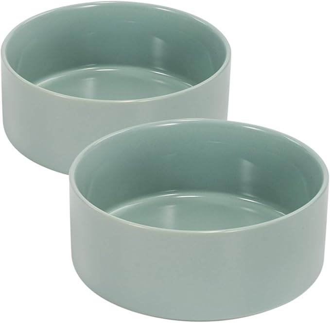 SPUNKYJUNKY 28.7OZ Ceramic Dog and Cat Bowl, Modern Cute Weighted Food Water Bowl for Replacement Morandi Green (2 Pack)