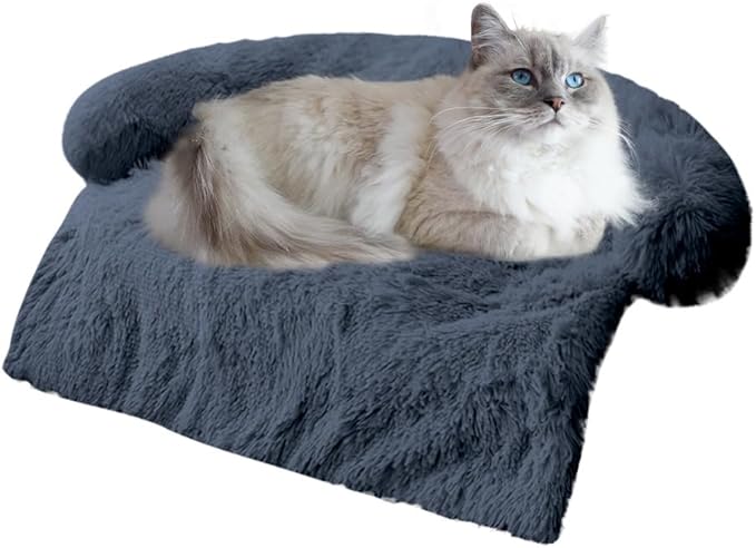 Tinaco Luxurious Calming Dogs/Cats Bed Mats, Dog Pad Washable Removable Couch Cover, Plush Long Fur Mat for Pets, Waterproof Lining, Perfect for Small, Medium and Large Dogs and Cats (Navy Blue, M)