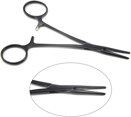 LILYS PET Pet Colourful Stainless Steel Hemostat Hemostatic Forcep,Pet Ear Hair Pull Forcep,Bend head and Straight head kit (Black, 14cm)