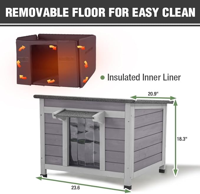 Outdoor Cat House, Heated Feral Cat Shelter with Insulated Liner, Waterproof Roof Cat House Outside for Winter