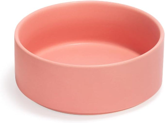 SPUNKYJUNKY 13.5OZ Ceramic Dog and Cat Bowl, Modern Cute Weighted Food Water Bowl for Replacement Pink (1 Pack)