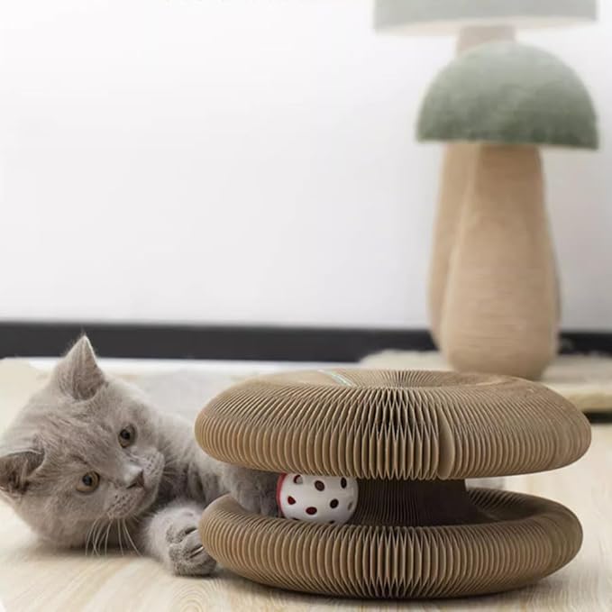 2pcs Magic Organ Cat Scratcher Board, Kitten Interactive Ball Scratching Pad Cardboard Accordion, Foldable Kitty Small Animals Scratch Post Cat Toy for Feline Physical Exercise Entertainment