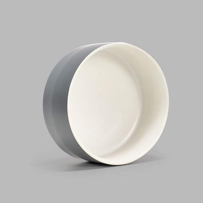 SPUNKYJUNKY 13.5OZ Ceramic Dog and Cat Bowl, Modern Cute Weighted Food Water Bowl for Replacement White-Grey (2 Pack)