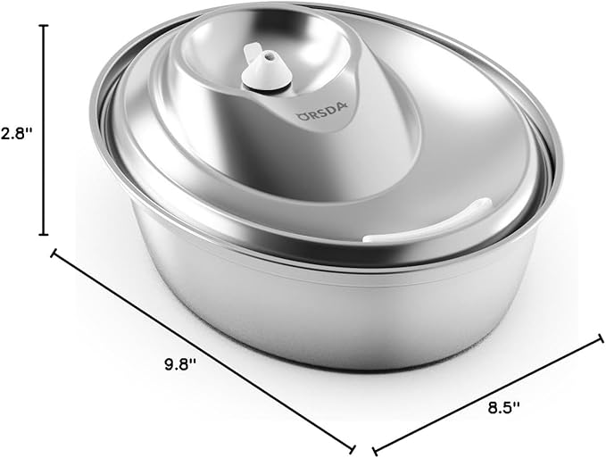 ORSDA Cat Water Fountain Stainless Steel, 2L Pet Fountain for Cats Inside, Dog Water Dispenser, Automatic Cat Drinking Fountains with 6 Replacement Filters for Cats, Small Dogs