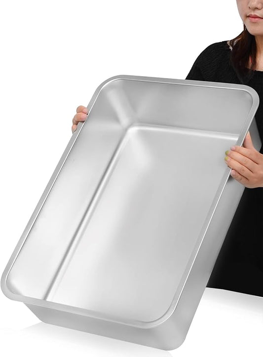 Kichwit Extra Large Stainless Steel Open Cat Litter Box with High Sides, Metal Litter Pan for Cat, 23.6 x 15.7 x 5.9 Inches