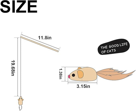 TTcat Cat Wand Toy for Indoor Cats, Natural Wood Cat Wand Toy with Feather Mice Toy,Interactive Cat Toy Kitten Toy for Indoor Cats to Play Chase Exercis