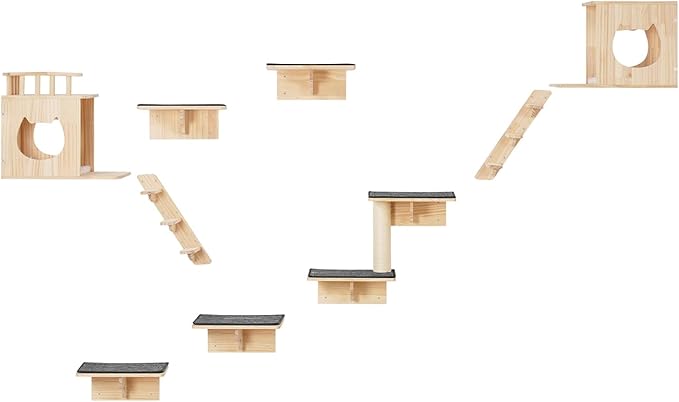 VEVOR Wall Mounted Cat Shelves, Perches with Jumping Boards,Hammocks & Cat Tree, Cat Furniture and Shelves up to 40 lbs for Sleeping, Playing, Climbing, Set of 9