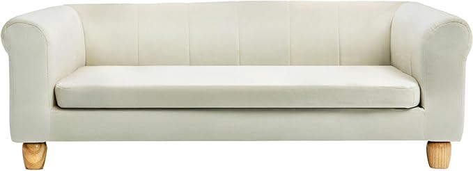 Critter Sitters 42-In. Elegant Cream Faux-Velvet Rectangular Dog Sofa for Medium and Large Dogs, Durable Elevated Dog Sofa Bed, Comfortable Dog Couch, Modern and Stylish Dog Sofa for Large Dogs