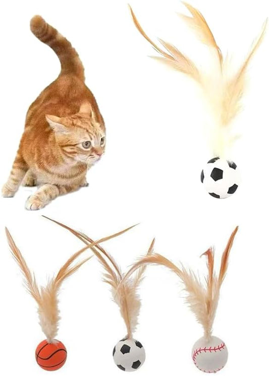 2025 Interactive Feather Cat Toy Ball Set – Elastic Bouncy Pet Toys with Natural Feathers, Silicone Rolling Balls for Indoor Cats & Kittens, Safe, Fun & Durable (1 Set)