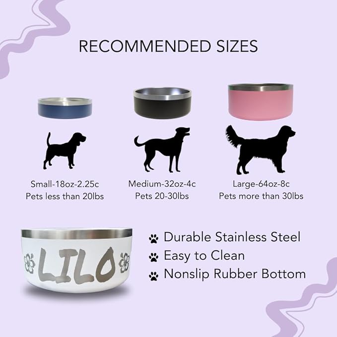 Icon and Name Dog Bowl - Engraved, Nonslip Pet Bowl, Custom, Custom Cat Bowl, Stainless Steel, Engraved Pet Bowl, Dog Feeding, Pet Supplies, Pet Food Bowl