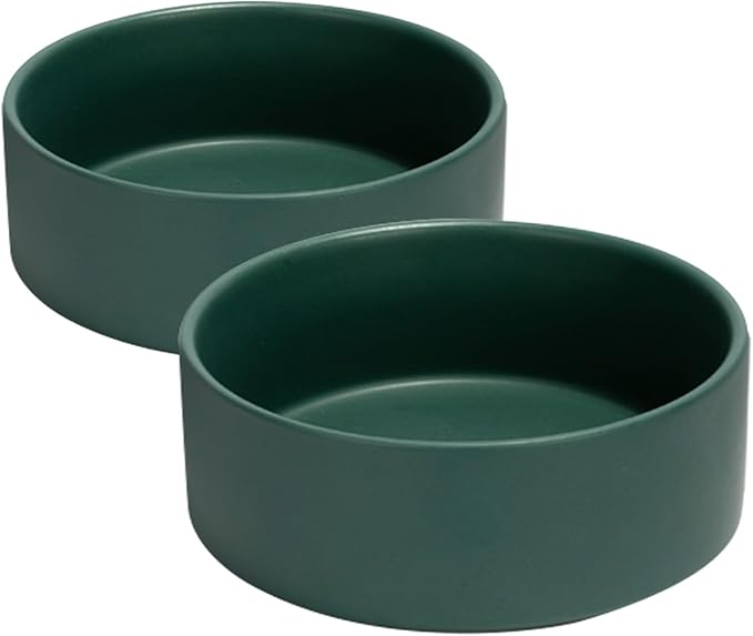SPUNKYJUNKY 60OZ Ceramic Dog and Cat Bowl, Modern Cute Weighted Food Water Bowl for Replacement Green (2 Pack)