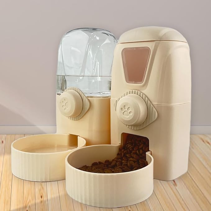 Hanging Cage Automatic Pet Food Water Dispenser 34oz, Large Capacity Feeder Gravity Refill Food and Siphon Suction Water Set for Dog Cat Rabbit Chinchilla and Ferret (Food and Water Dispenser)