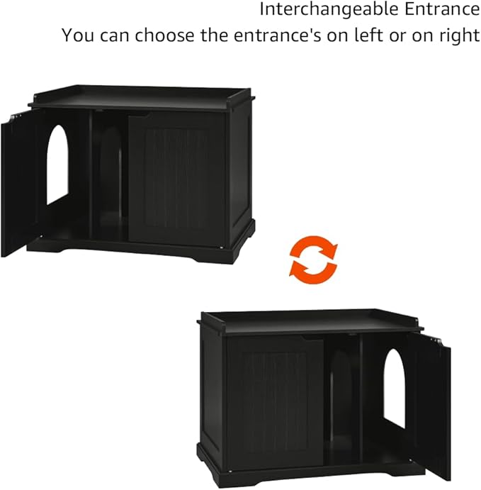 unipaws Black Cat Litter Box Enclosure Furniture, Kitty Hidden Cover, Concealed Dog Proof Litter Boxes Cabinet, Hideaway Litter Box, Cat House