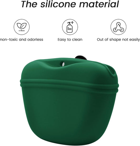 AUDWUD - Silicone Dog Treat Pouch - Clip on Portable Training Container - Convenient Magnetic Buckle Closing and Waist Clip - No BPA