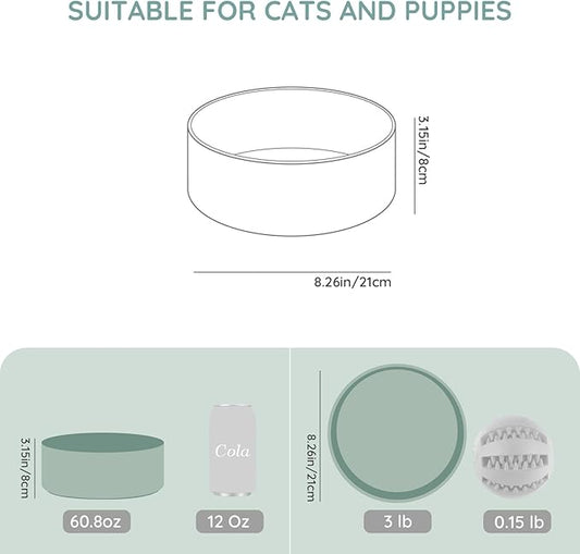 SPUNKYJUNKY 60 OZ Ceramic Dog and Cat Bowl, Modern Cute Weighted Food Water Bowl for Replacement Morandi Green (1 Pack)