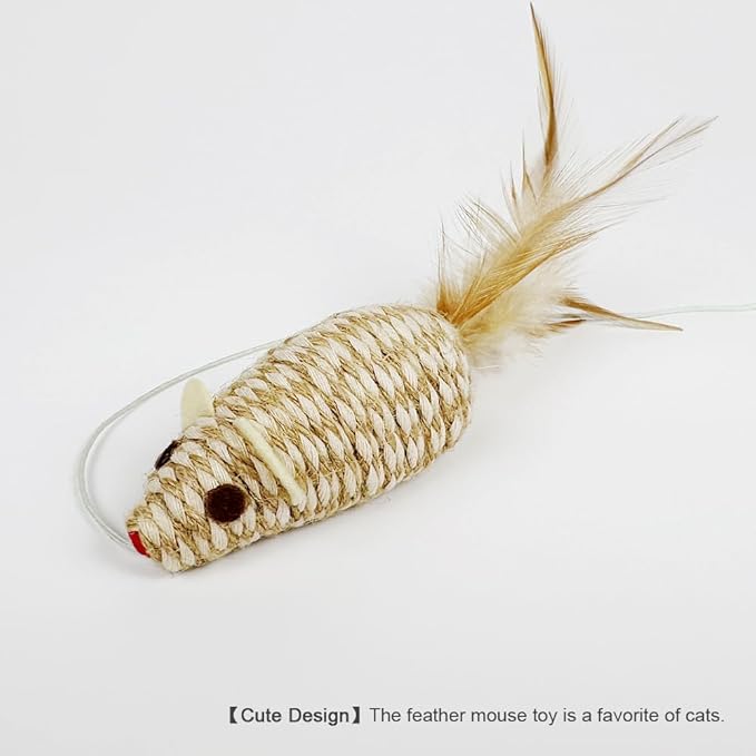 TTcat Cat Wand Toy for Indoor Cats, Natural Wood Cat Wand Toy with Feather Mice Toy,Interactive Cat Toy Kitten Toy for Indoor Cats to Play Chase Exercis