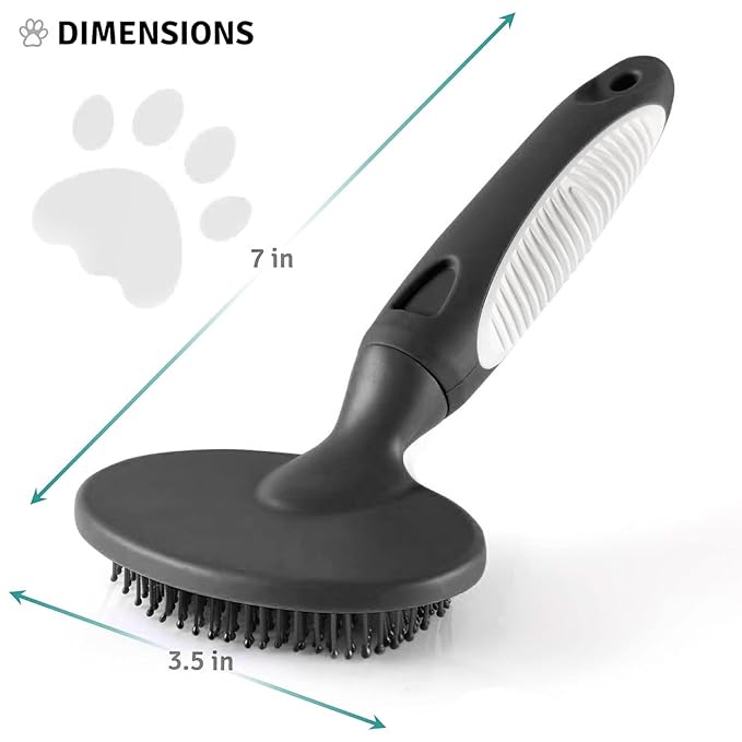 Round Bristle Pet Brush for Dogs and Cats - Soft Dog Brush for Grooming Short or Long Hair - Gentle Tool for Sensitive Skin Removes Dander, Dirt, and Detangles (Black)