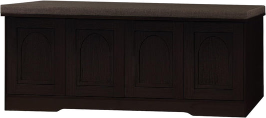 DINZI LVJ Shoe Bench, Entryway Storage Bench with Doors, Cushion, 2-Tier Shoe Rack with 8-Cubby, 47.2”L x 13.8”W Shoe Organizer Cabinet, Adjustable Shelf, Living Room, Bedroom, Espresso