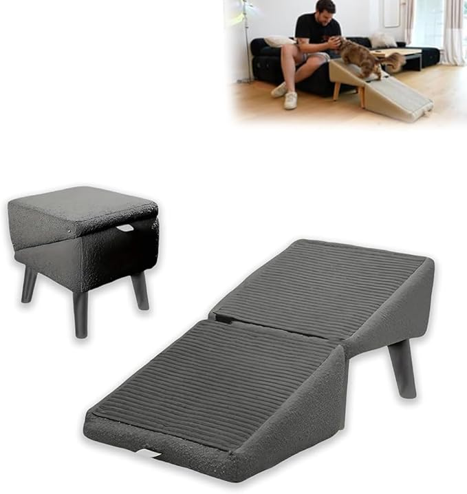Split Ottoman Dog Ramp, 2-in-1 Lightweight Folding Stairs and Ottomans, Bed Couch & Car Ramps with Durable Non-Slip Waterproof Fabric Cover for Dogs Cats Or Pets Footrest