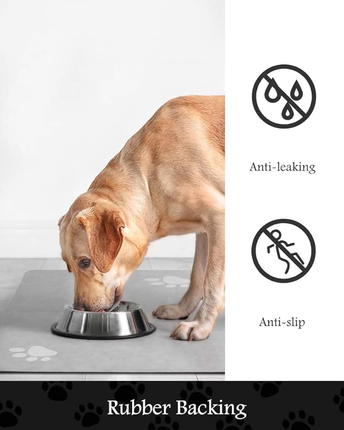 Pet Feeding Mat-Absorbent Dog Mat for Food and Water Bowl-No Stains Quick Dry Water Dispenser Mat-Dog Accessories Pet Supplies-Bowl for Messy Drinkers（LIGHTGREY,17"x28"