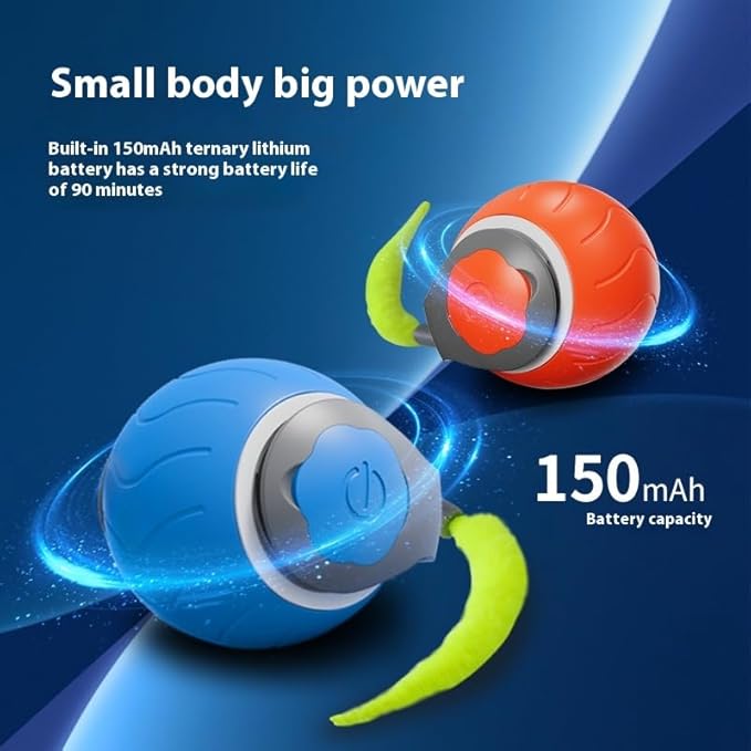 Interactive Cat Ball Toy Set, Three Speed Modes, Automatic Rolling Chase Ball with Fluffy Short Tail and LED Light, A Small Mice, Rechargeable