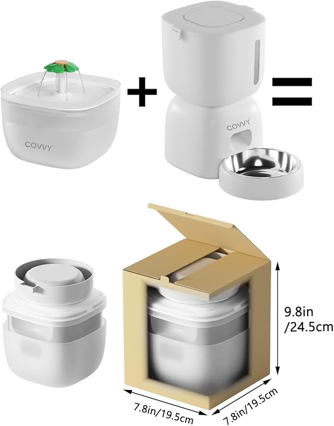 Automatic Pet Feeder and Water Dispenser, LCD Screen Timer for Cats & Dogs, Locking Lid, 1-4 Meal Portions, Dual Power, Voice Recorder