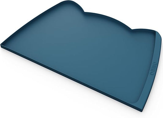 OHMO Dog Food Mat(Teal, 24 * 15'') w/Residue Collection Pocket Silicone Pet Feeding Mat for Floor High Edges Anti Spills Waterproof Cat Water Bowl Tray, Easy Clean Placemat