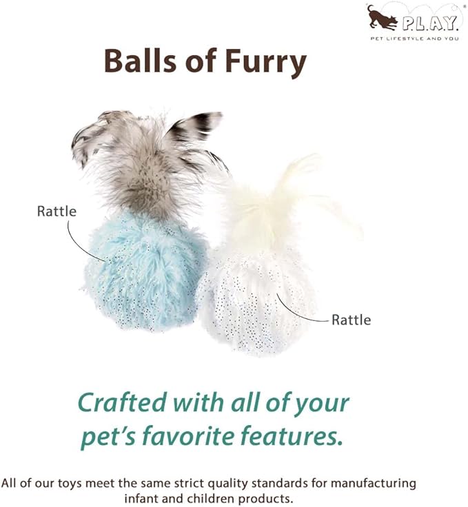 P.L.A.Y. Cute Cat Toys - Holiday & Christmas Themed Organic Catnip Filled Toy, Great for Adult Cats and Kittens - Machine Washable, Recycled Materials, Rattles, Feathers (Balls of Furry, Set of 2)