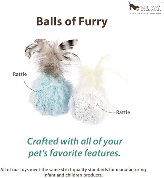 P.L.A.Y. Cute Cat Toys - Holiday & Christmas Themed Organic Catnip Filled Toy, Great for Adult Cats and Kittens - Machine Washable, Recycled Materials, Rattles, Feathers (Balls of Furry, Set of 2)