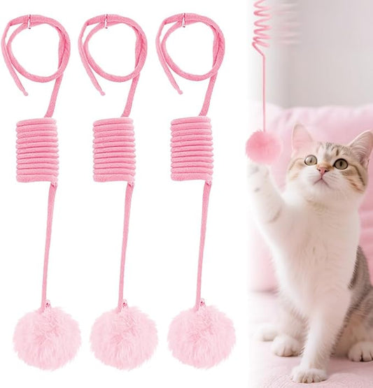 Hanging Fluffy Cat Catnip Ball Toys,2025 New Interactive Cat Toy for Indoor,Kitten Play Chase Exercise Toys,Long Tail Stretchable Soft Plush Teaser Ball with Bell (Pink)