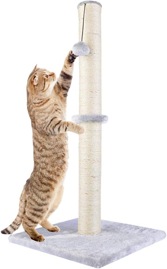 Dimaka 29" Height Tall Cat Scratching Post, Claw Scratcher with Sisal Rope and Covered with Soft Smooth Plush, Vertical Scratch [Full Strectch] for Standard Size Cats(Grey, 29 inches for All Cats)